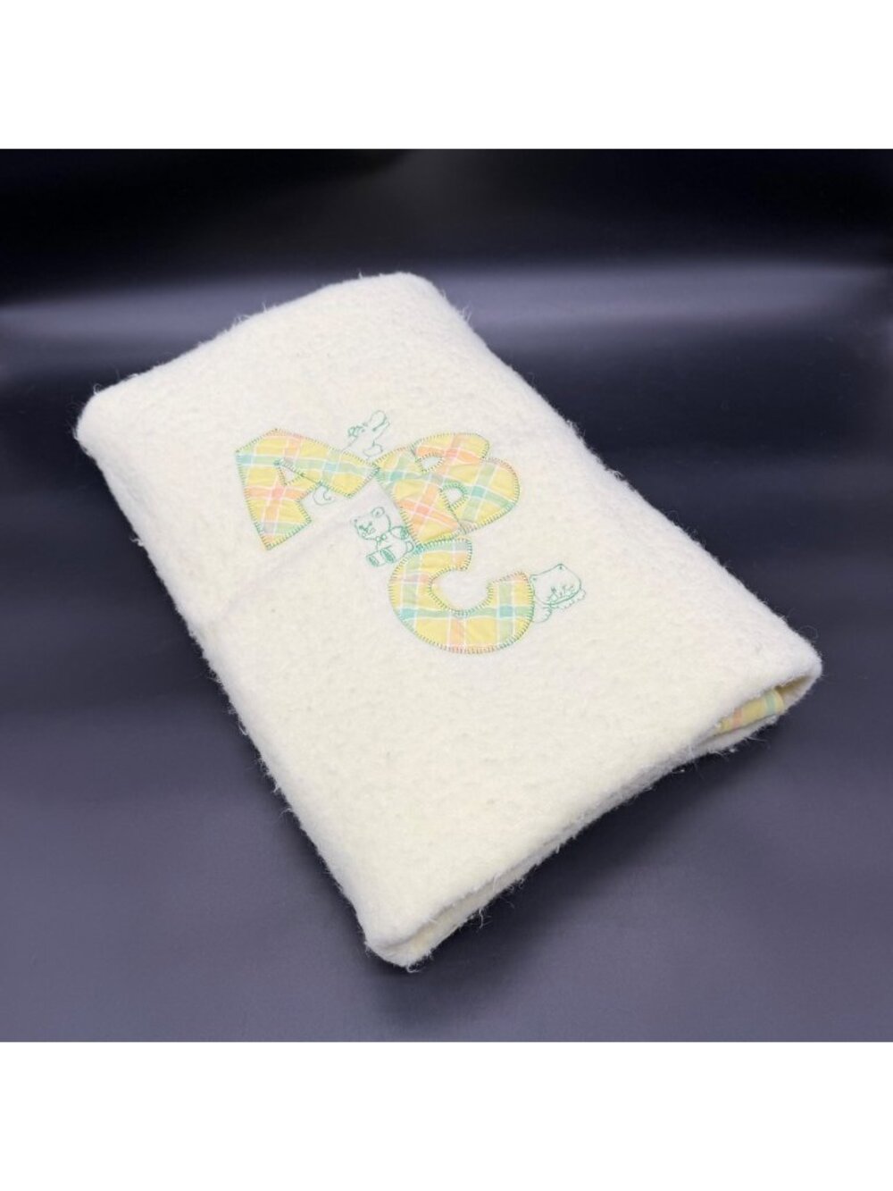 Vintage ABC Baby Blanket Plaid Trim 1980s Unisex Yellow Quiltex USA Union Made